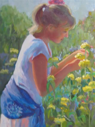 Gril Picking Flowers