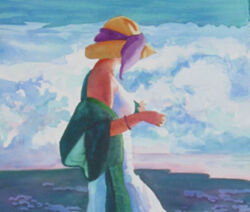 Yellow Hat. Original Watercolor by Shirley Lehner-Rhoades.