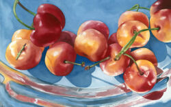 Cherries on Silver Platter Original Watercolor by Shirley Lehner-Rhoades