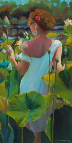 In the Garden of Lotuses II In the Garden of Lotuses II. Original oil painting by Shirley Lehner-Rhoades