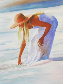 Foamy Shoreline II Original Watercolor by Shirley Lehner-Rhoades