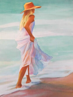 Foamy Shoreline I Original Watercolor by Shirley Lehner-Rhoades