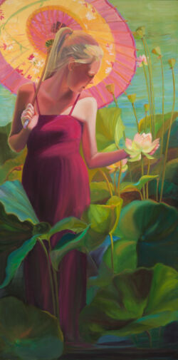 In the Garden of Lotuses III In the Garden of Lotuses III. Original oil painting by Shirley Lehner-Rhoades