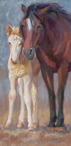 Wild Mare and Foal - Original Oil Painting by Shirley Lehner-Rhoades
